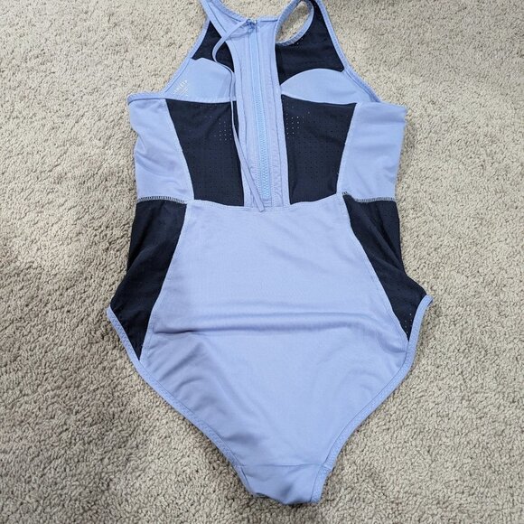 Athleta Cross Train One Piece Swimsuit S Blue zipper back - Picture 4 of 6